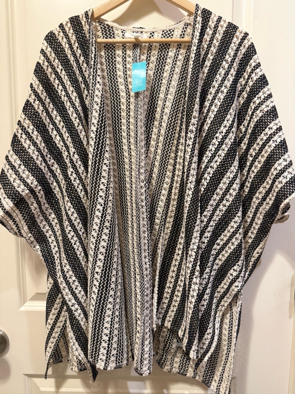 Maurices Black & White Striped Open-Front Poncho Cardigan